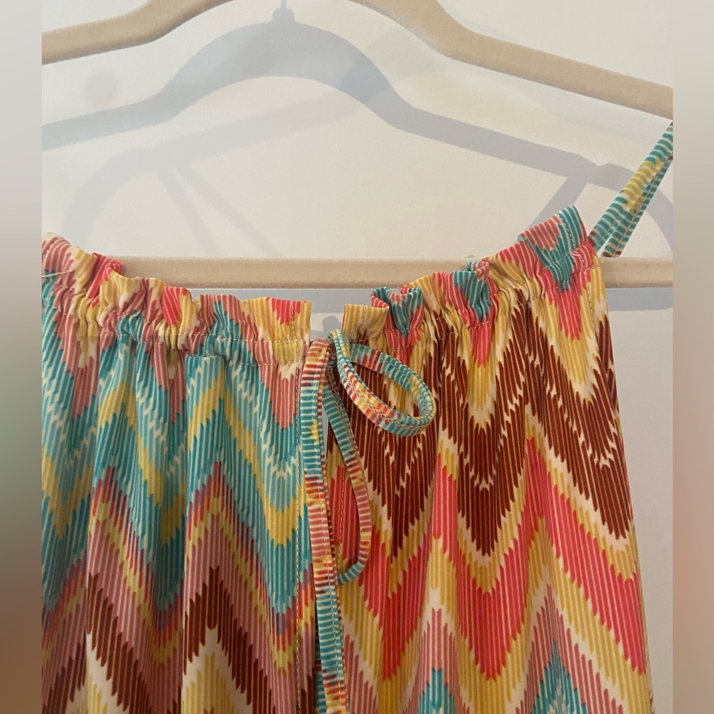 TACERA Maxi Dress XL Chevron Orange/yellow/teal/brown Spaghetti Straps w/tie - Picture 4 of 9